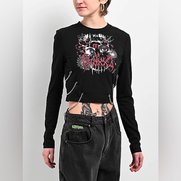 NWT SWIXXZ Creature Chain Black Long Sleeve Crop T-Shirt - Size XS - Picture 1 of 7